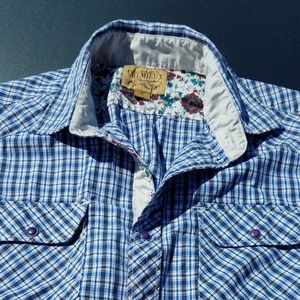 Cremeiux blue plaid snap/button cotton shirt